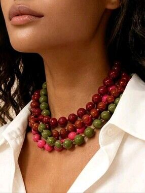 NEW! Pink Beaded Statement Trendy Gold Necklace